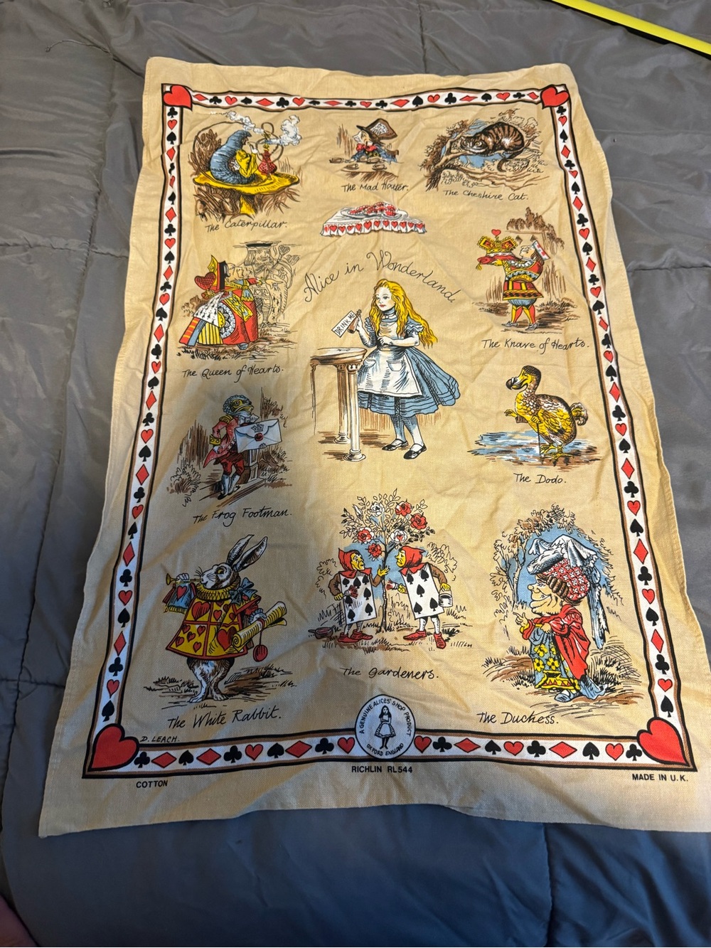 Alice in Wonderland Cotton Tea Towel - Beige Illustrated Design